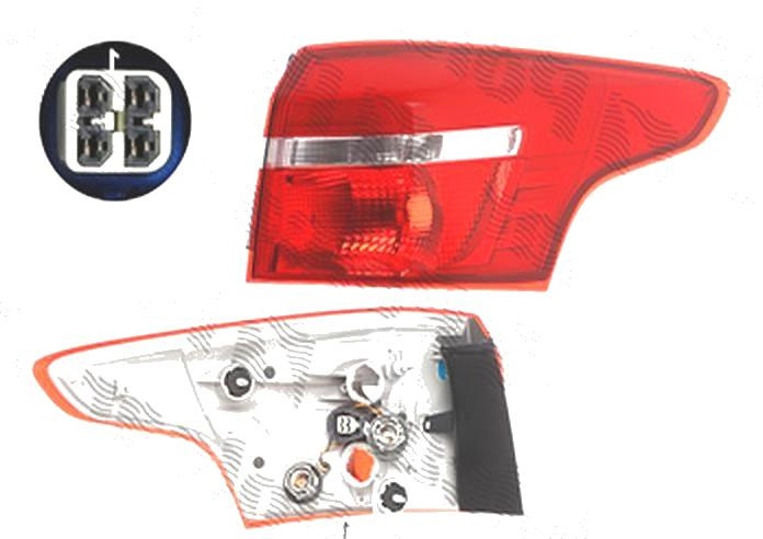 Stop spate lampa Ford Focus 3, 10.2014-, spate, Dreapta, Combi, partea exterioara, P21W+PY21W+W5W, fara suport bec, DEPO