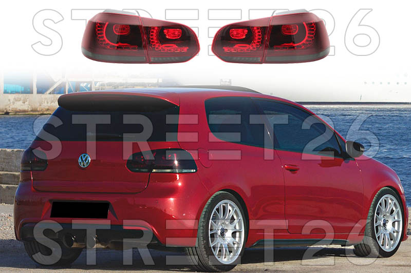 Stopuri Full LED Compatibil Cu VW Golf 6 VI (2008-2012) R20 Design Rosu Fumuriu Cu Semnal Dinamic
