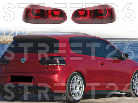 Stopuri Full LED Compatibil Cu VW Golf 6 VI (2008-2012) R20 Design Rosu Fumuriu Cu Semnal Dinamic