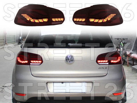 Stopuri Full LED Compatibil Cu VW Golf 6 VI (2008-2013) Rosu Fumuriu Cu Semnal Dinamic
