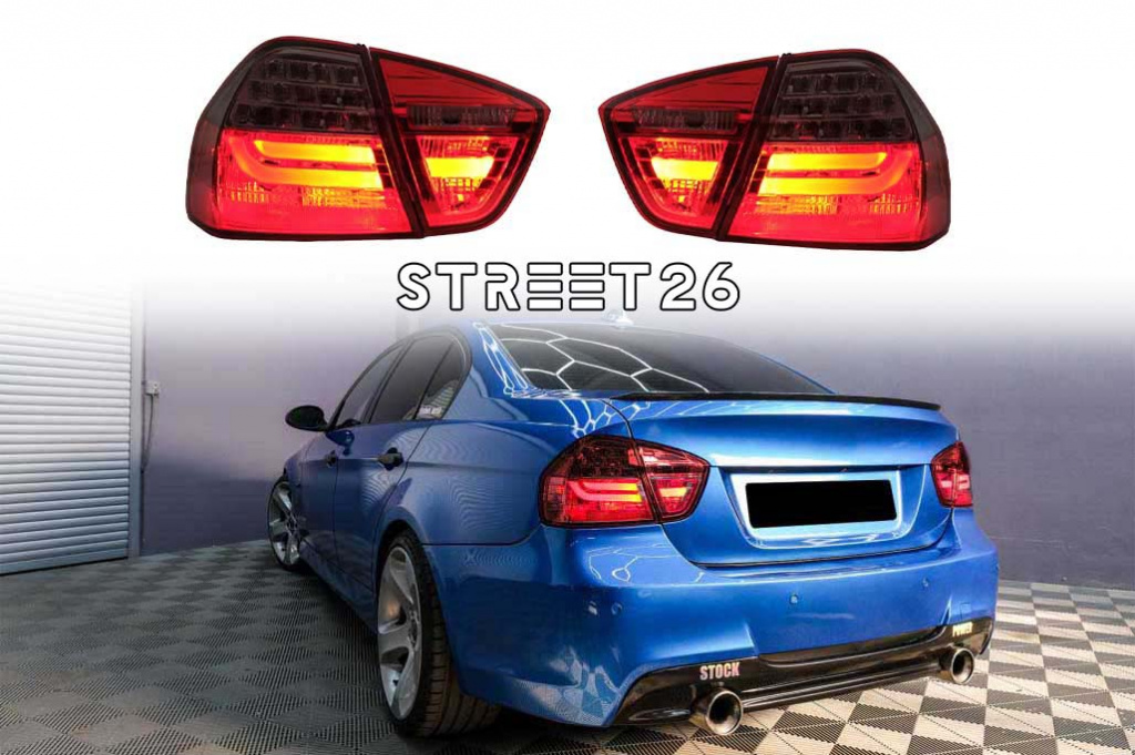 Stopuri LED Light Bar LCI Design Compatibil Cu BMW E90 Seria 3 Limuzina (2005-2008) Rosu Fumuriu