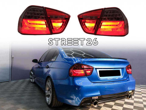 Stopuri LED Light Bar LCI Design Compatibil Cu BMW E90 Seria 3 Limuzina (2005-2008) Rosu Fumuriu