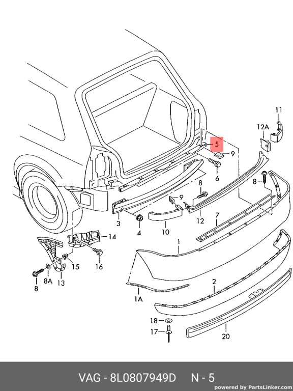 Suport central bara spate Audi A3 8L hatchback 2002 OEM 8L0807949D