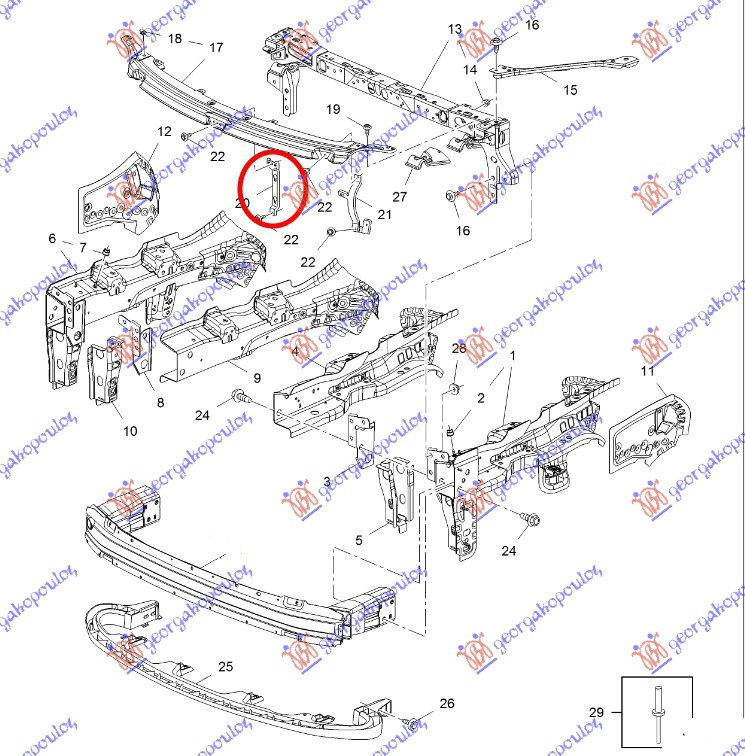 Suport vertical central trager OPEL ASTRA K 5D/S.W. 16- OPEL ASTRA K 5D/S.W. 19-