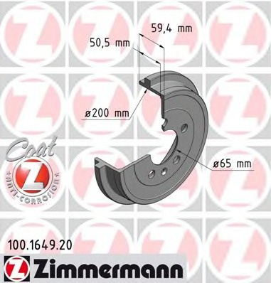 Tambur frana 100 1649 20 ZIMMERMANN pentru Vw Polo Audi A2 Skoda Fabia Seat Ibiza Seat Cordoba Vw Derby Vw Fox