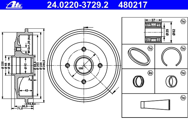 Tambur frana 24 0220-3729 2 ATE pentru Peugeot 206 Peugeot 206 CitroEn C3 CitroEn C2 Peugeot 1007