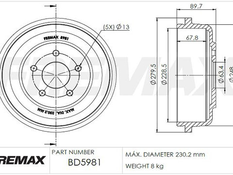 Tambur frana BD-5981 FREMAX pentru Ford Tourneo Ford Transit