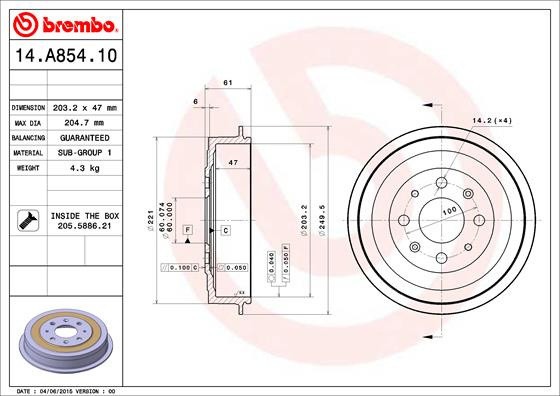 Tambur frana BREMBO 14.A854.10 model OPEL ADAM (M13) 2012 2013 2014 2015 2016 2017 2018 2019