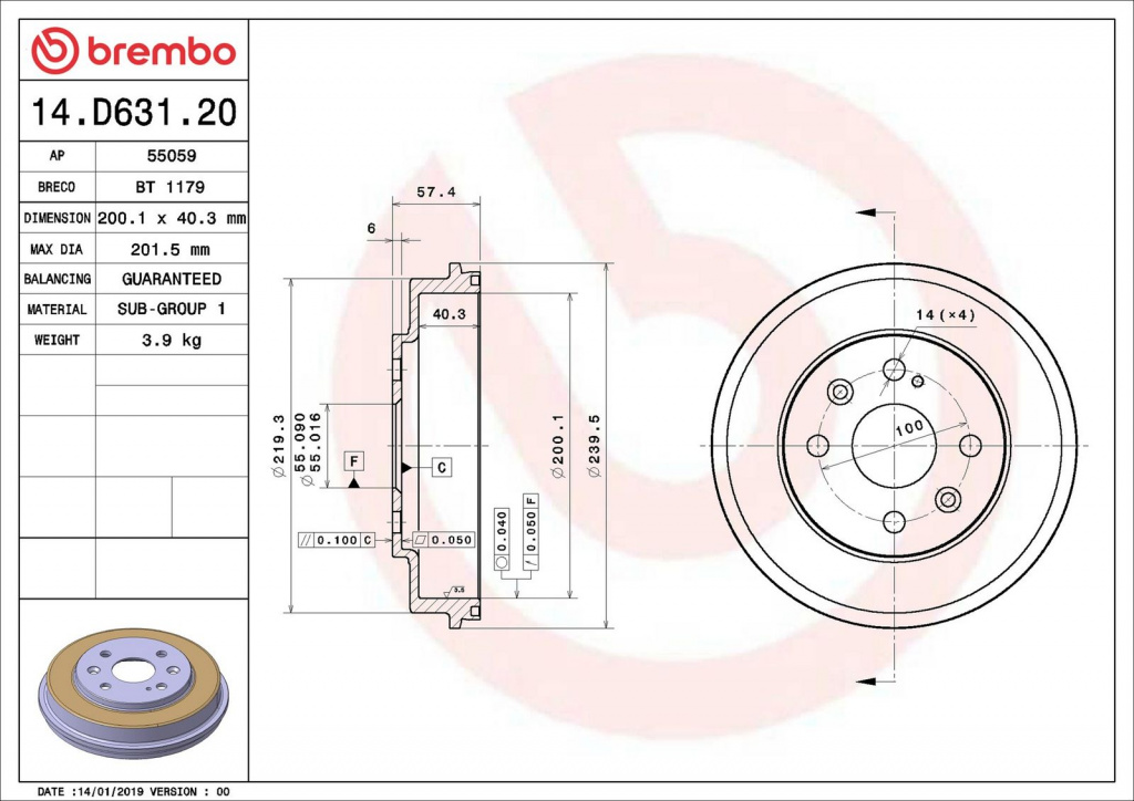Tambur frana BREMBO 14.D631.20