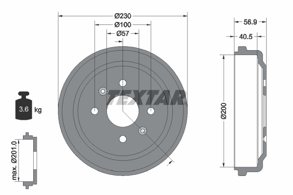 Tambur frana # Chevrolet Spark 2009 2010 2011 2012 # 94032100 # TEXTAR