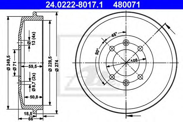 Tambur frana CITROEN XSARA PICASSO (N68) (1999 - 2016) ATE 24.0222-8017.1 piesa NOUA