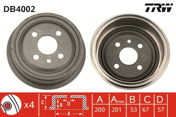 Tambur frana ~ Daewoo Cielo 1994 1995 1996 1997 1998 ~ DB4002 ~ TRW