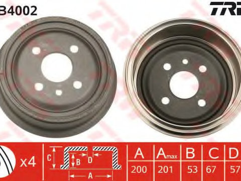 Tambur frana DB4002 TRW pentru Opel Kadett Opel Rallye Opel 1900 Opel Ascona Opel Vectra