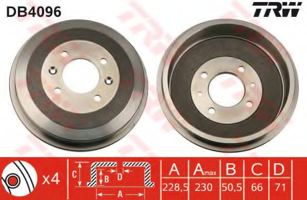 Tambur frana DB4096 TRW pentru Peugeot 305 Peugeot 405 Peugeot 306 CitroEn Zx Peugeot 406 CitroEn Berlingo Peugeot Partner Peugeot Ranch