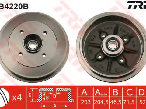 Tambur frana DB4220B TRW pentru CitroEn Saxo Peugeot 106 Peugeot 206