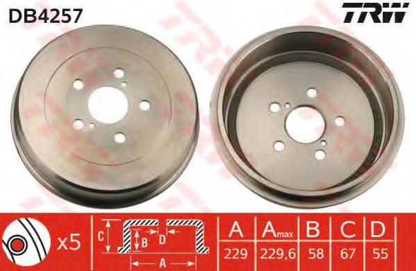 Tambur frana DB4257 TRW pentru Toyota Avensis Toyota Corona