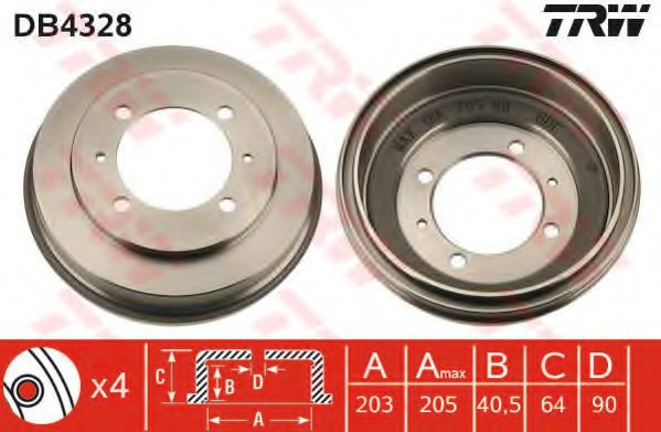 Tambur frana DB4328 TRW pentru Mitsubishi Carisma Mitsubishi Space Toyota Avensis