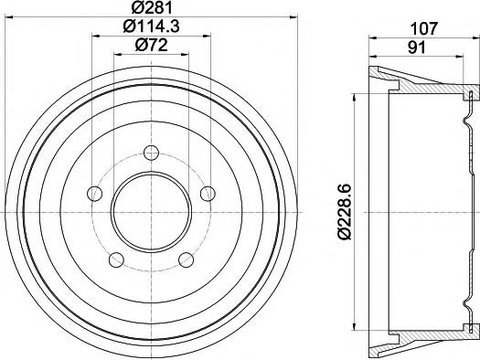 Tambur frana DODGE CARAVAN, CHRYSLER VOYAGER II (ES) - HELLA PAGID 8DT 355 301-771