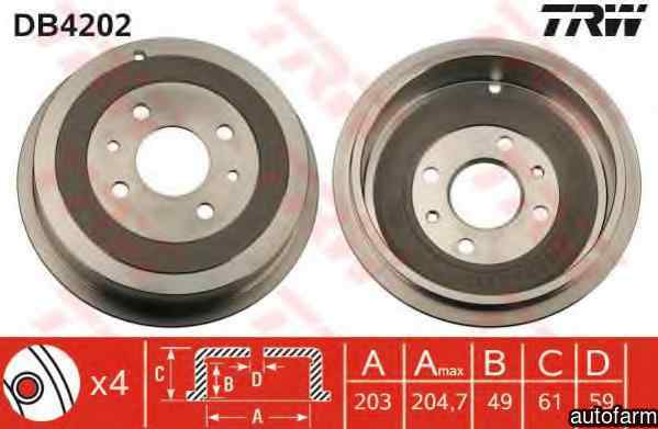 Tambur frana FIAT PUNTO 188 TRW DB4202