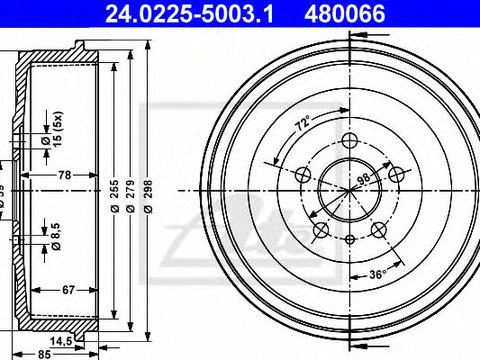 Tambur frana FIAT SCUDO caroserie (220L) (1996 - 2006) ATE 24.0225-5003.1 piesa NOUA