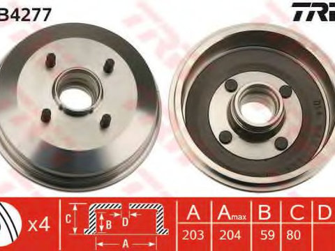 Tambur frana FORD COURIER (J3, J5) (1996 - 2016) TRW DB4277 piesa NOUA