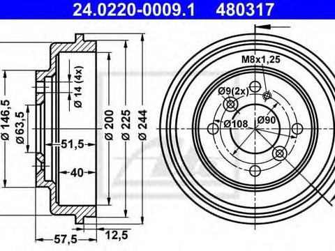 Tambur frana FORD FIESTA VI Van (2009 - 2016) ATE 24.0220-0009.1