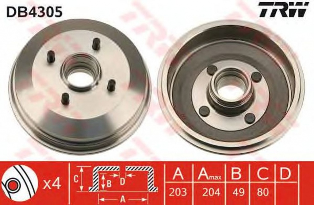 Tambur frana FORD STREET KA RL2 TRW DB4305