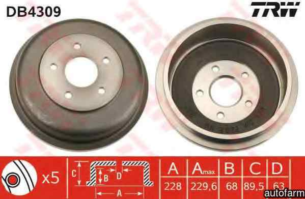 Tambur frana FORD TOURNEO CONNECT TRW DB4309