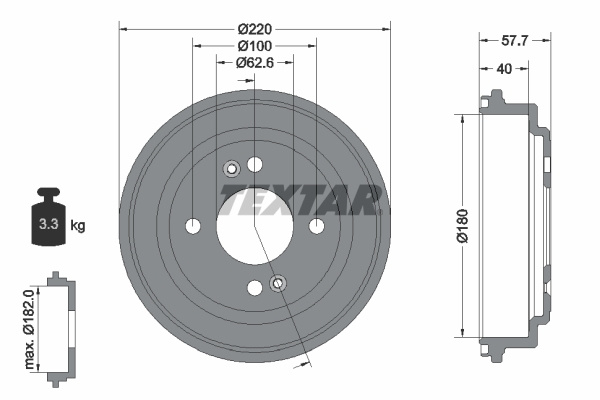 Tambur frana ~ GETZ (TB) 1.1 hatchback 1,086 63 benzina ~ 94047000 ~ TEXTAR