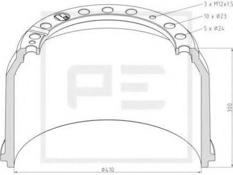 Tambur frana MAN M 2000 L, MAN F 2000, MAN F 90 - PE Automotive 036.403-00A