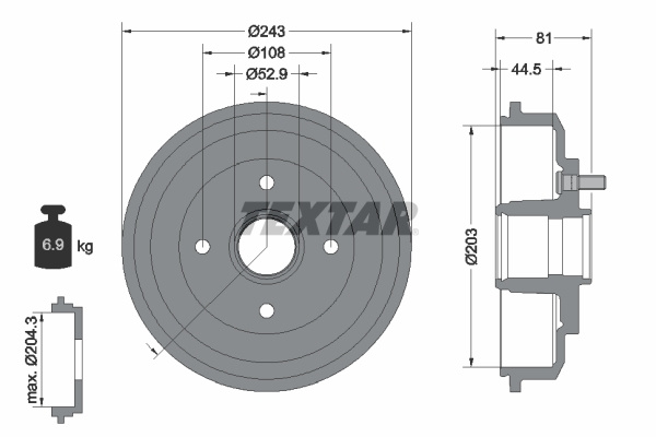 Tambur frana # Mazda 2 2003 2004 2005 2006 2007 # 94026700 # TEXTAR