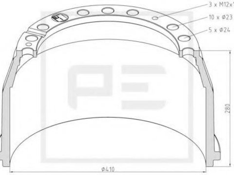 Tambur frana MERCEDES-BENZ ACTROS, MERCEDES-BENZ ATEGO, MERCEDES-BENZ MK - PE Automotive 016.402-00A