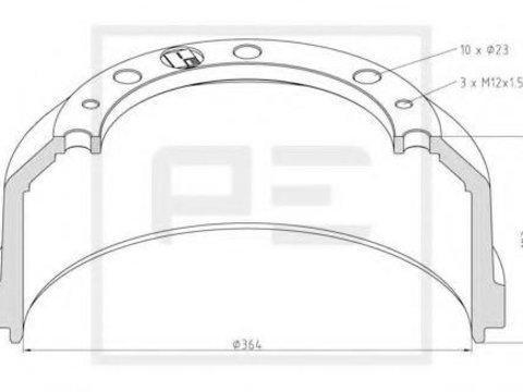 Tambur frana MERCEDES-BENZ ATEGO, MERCEDES-BENZ LK/LN2, MERCEDES-BENZ ATEGO 2 - PE Automotive 016.466-00A