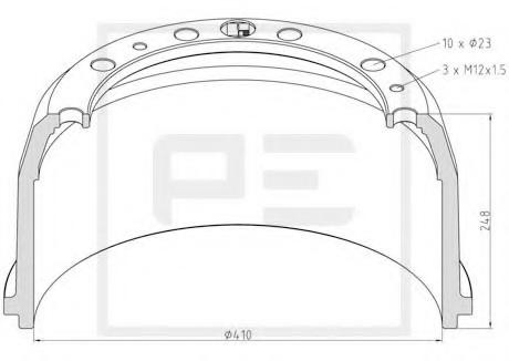 Tambur frana MERCEDES-BENZ MK, MERCEDES-BENZ NG, MERCEDES-BENZ OF Series - PE Automotive 016.436-00A