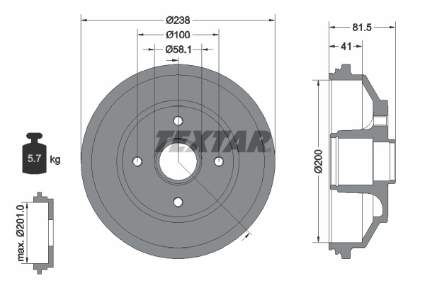 Tambur frana ~ Opel Agila 2010 2011 2012 2013 2014 ~ 94043000 ~ TEXTAR