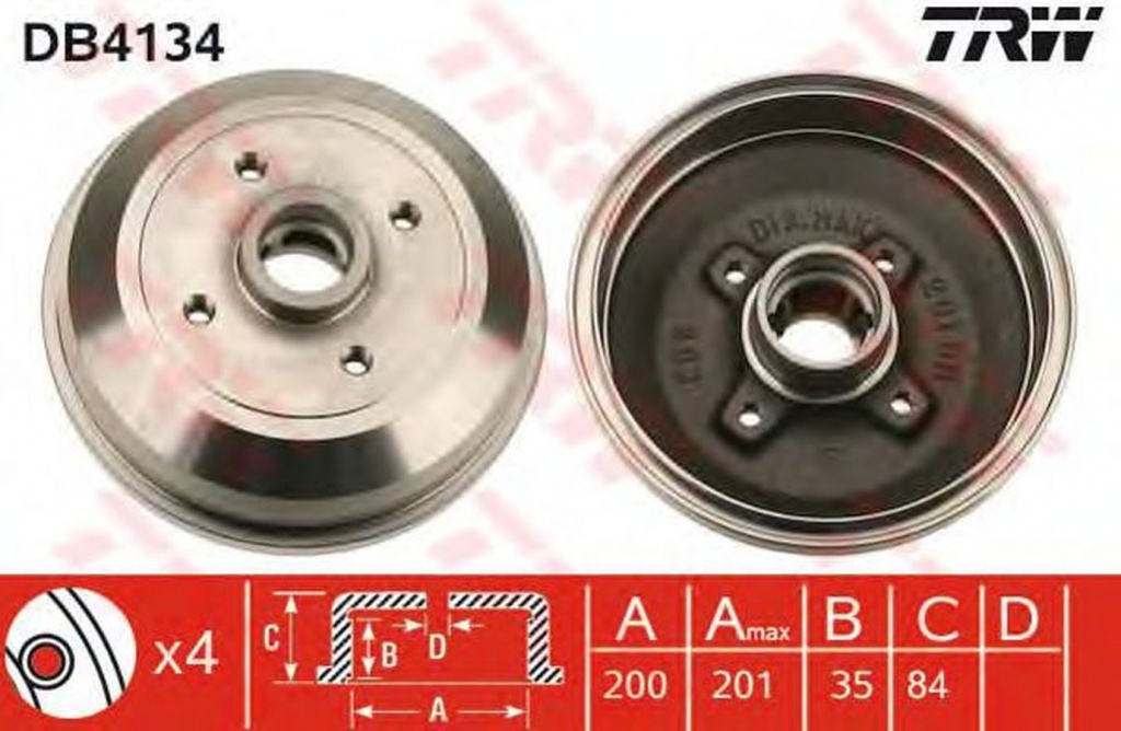 Tambur frana OPEL CORSA B caroserie 73 TRW DB4134