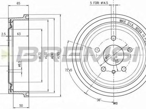 Tambur frana OPEL ZAFIRA B A05 BREMSI DR5561