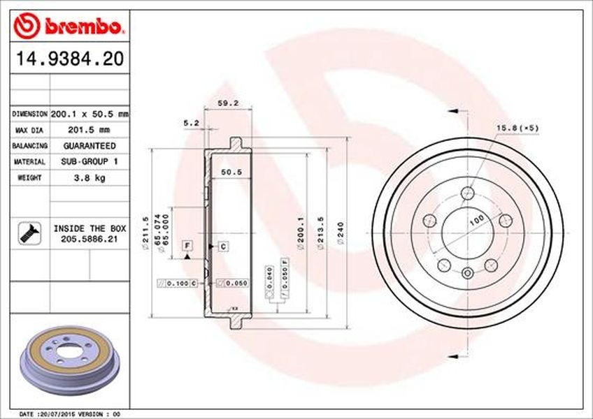 Tambur frana SEAT IBIZA IV 6L1 BREMBO 14938420