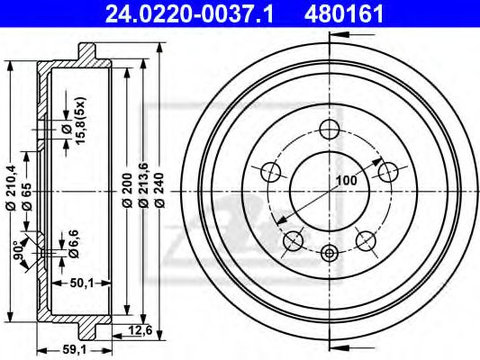 Tambur frana SEAT IBIZA V SPORTCOUPE (6J1, 6P5) (2008 - 2020) ATE 24.0220-0037.1