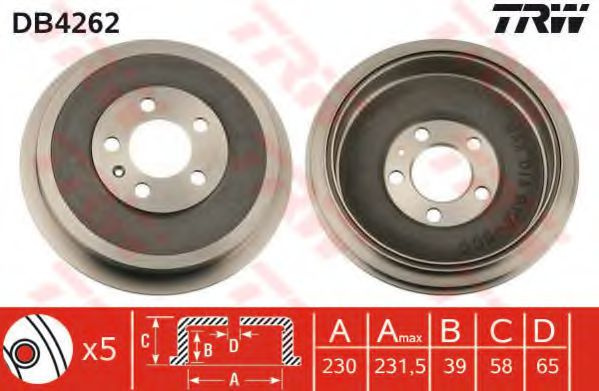 Tambur frana SKODA OCTAVIA 1 (1U2) (1996 - 2010) TRW DB4262