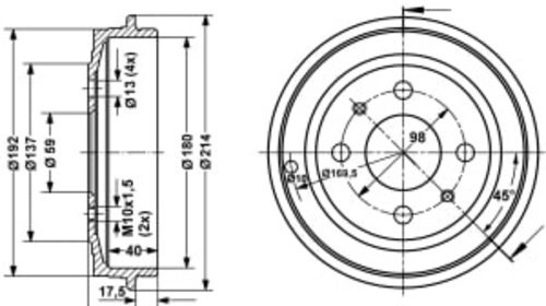 Tambur frana Spate FIAT 500, 500 C, BRAVA, BRAVO I, GRANDE PUNTO, PANDA, PUNTO, TEMPRA, TIPO, UNO, FORD KA, LANCIA DEDRA, DELTA II, Y, Y10 0.9-1.9 07.87-