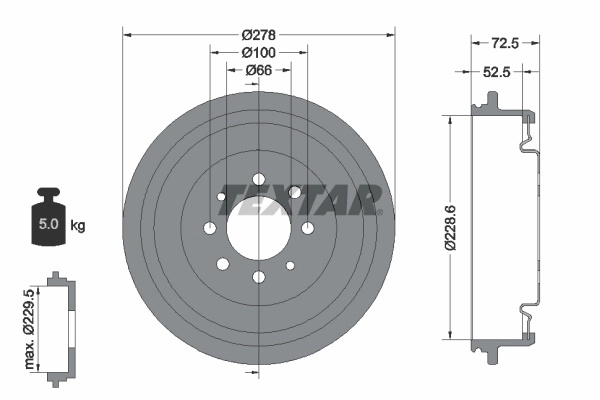 Tambur frana TEXTAR 94013700 la RENAULT KANGOO (KC