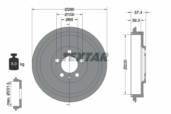 Tambur frana TEXTAR 94024300 pentru VW POLO VIVO limuzina (6S2, 6S4) 2010-2017