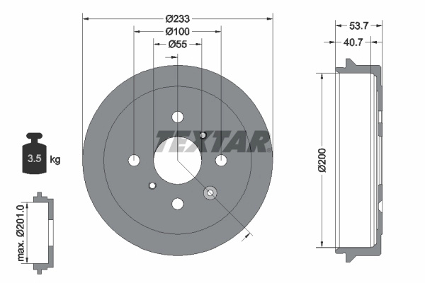 Tambur frana TEXTAR 94026500 pentru CITROEN C1 (PM_, PN_) 2005-2014