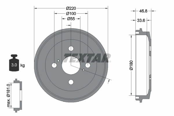 Tambur frana TEXTAR 94036400 pentru DAIHATSU CAST hatchback (LA250S, LA260S) 2015-2020