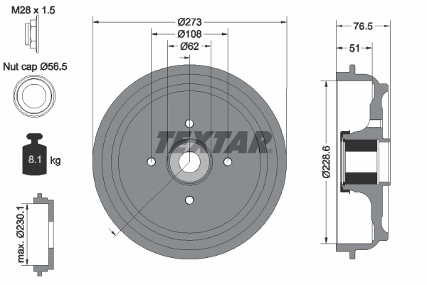 Tambur frana TEXTAR 94037900 pentru CITROEN DS3 (SA_) 2009-2015