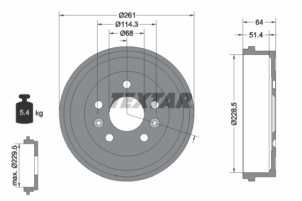 Tambur frana TEXTAR 94045500 compatibil cu DACIA DUSTER Autoutilitara/SUV 2011 2012 2013 2014 2015 2016 2017 2018 2019 2020
