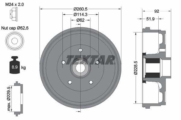 Tambur frana TEXTAR 94047500 pentru DACIA DUSTER (HS_) 2010-2018