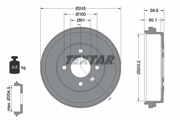 Tambur frana TEXTAR 94047900 la masina NISSAN MICRA V (K14) 2016 2017 2018 2019 2020 2021 2022 2023 2024 2025