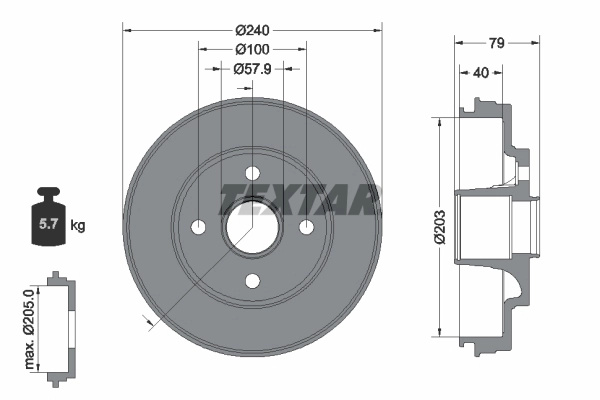 Tambur frana TEXTAR 94049800 pentru MITSUBISHI MIRAGE VI limuzina (A1_A) 2013-2019